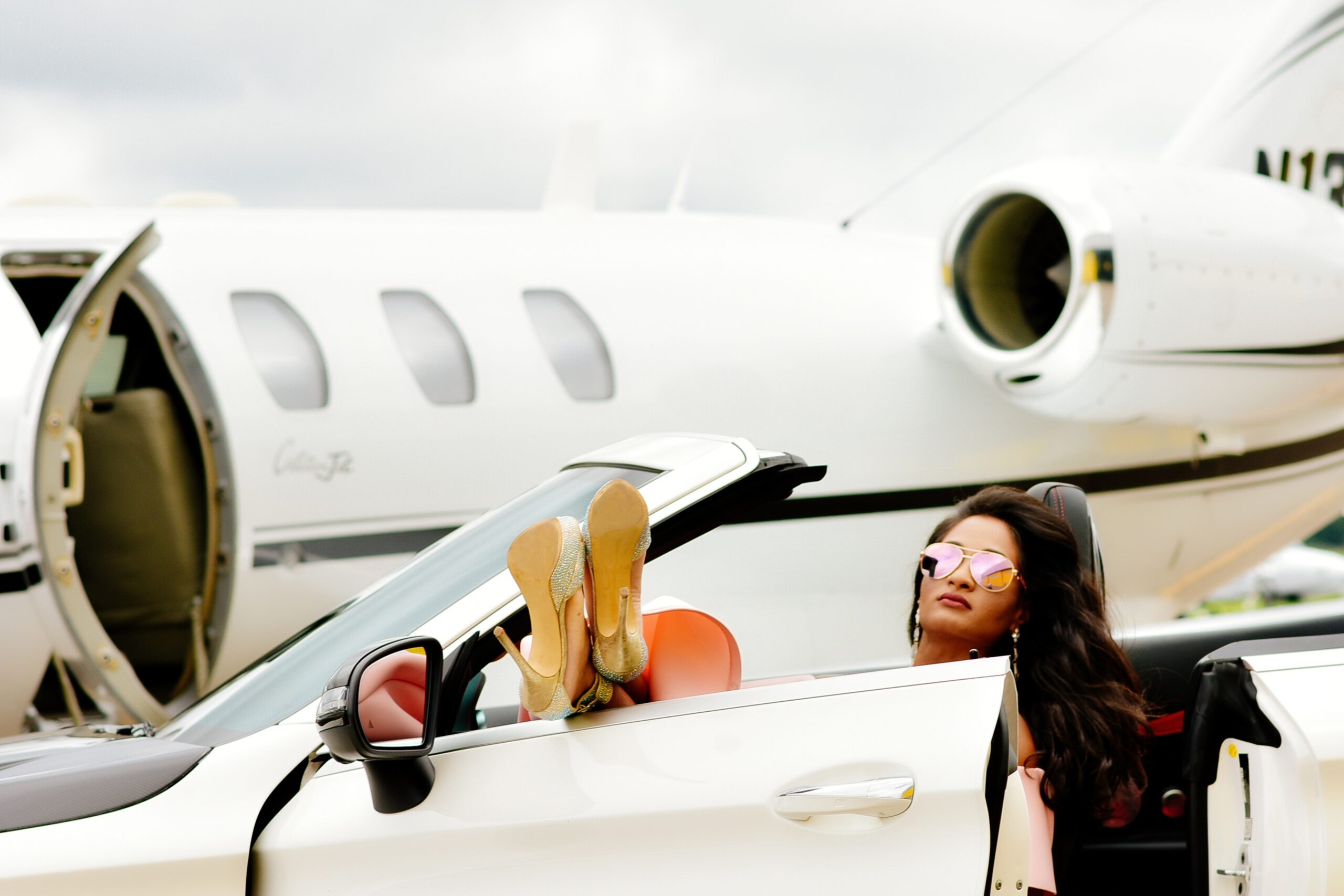 woman with private jet